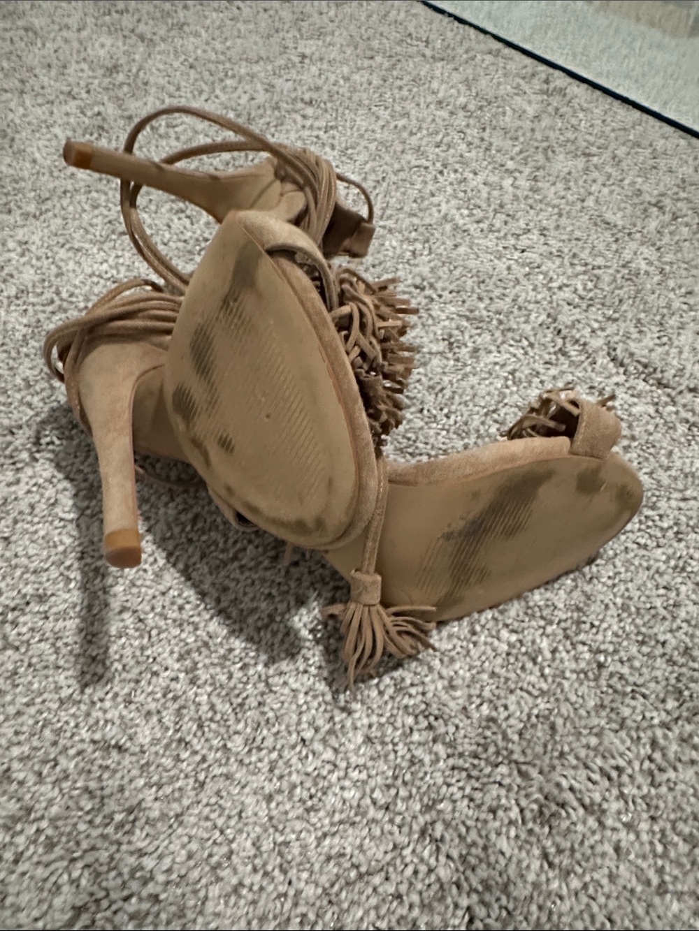 Steve Madden Tan Suede Fringe Wrap-Around Stiletto Heels - Picture 3 of 3